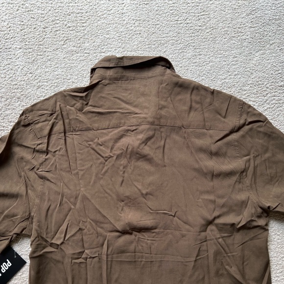 Pop Man Men's Short Sleeve Button Up Shirt Top Tee Brown Collared Soft Viscose M - Picture 6 of 6